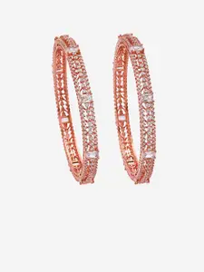 Kushal's Fashion Jewellery Set Of 2 Rose Gold-Plated & Stone-Studded Bangles