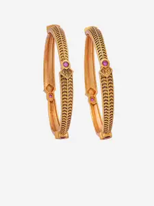 Kushal's Fashion Jewellery  Set Of 2 Gold Plated Artificial Stones Studded Antique Bangles