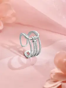 Rubans Rhodium Plated Cubic Zirconia-Studded Finger Ring