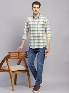 Monte Carlo Men Tartan Checks Spread Collar Casual Shirt