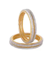 Voylla Set Of 4 Gold Plated Cubic Zirconia Studded Bangles