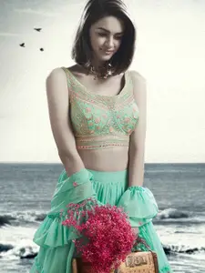 ODETTE Embellished Thread Work Semi-Stitched Lehenga & Unstitched Blouse With Dupatta