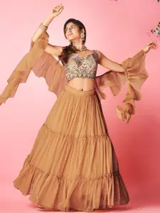 ODETTE Embroidered Sequinned Semi-Stitched Lehenga & Unstitched Blouse With Dupatta