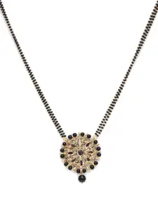 KARATCART Black Gold-Plated Beads Studded Mangalsutra With Earrings