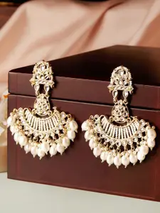 Rubans 22K Gold Plated Kundan Studded & Pearl Beaded Handcrafted Chandbali Earrings