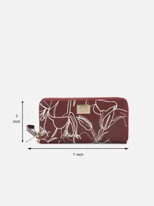 Allen Solly Women Maroon Abstract Printed PU Zip Around Wallet