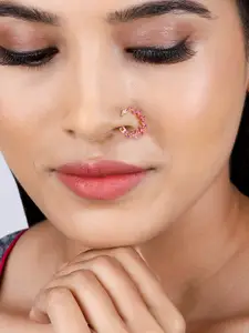 GIVA 925 Silver Golden Zig-Zag Red Nose Ring