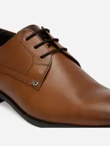 ID Men Tan Brown Solid Leather Formal Derby Shoes