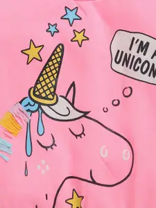 YK Girls Pink Unicorn Graphic Printed Hooded Fleece Sweatshirt