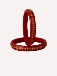 LUCKY JEWELLERY Maroon & Red-Toned Sankha & Bengali Pola Traditional Bangles