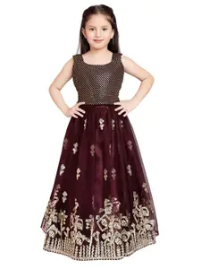 BETTY Girls Burgundy & Cream-Coloured Embellished Ready to Wear Lehenga & Blouse With Dupatta
