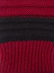 Bharatasya Men Maroon & Black Printed Knitted Winter Gloves