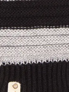 Bharatasya Men Black & Grey Striped Heathered Winter Mitten Gloves