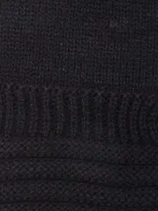 Bharatasya Men Black Solid Knitted Mitten Gloves