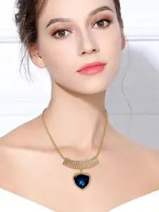 HOT AND BOLD Gold-Toned & Blue Brass Gold-Plated Oxidised Necklace