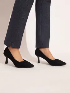 20Dresses Women Black Suede Party Kitten Pumps with Bows