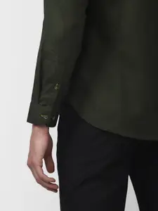V Dot Men Olive Green Slim Fit Pure Cotton Casual Shirt