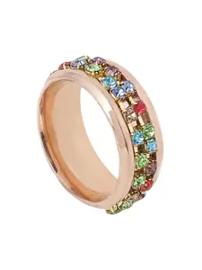 Yellow Chimes Gold-Plated Green Crystal-Studded Finger Ring