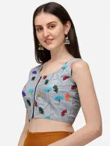 Amrutam Fab Blue  Embroidered & Sequinned Silk Saree Blouse