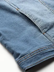 Sztori Men Plus Size Blue Pure Cotton Washed Denim Jacket