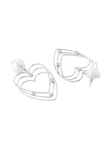 Yellow Chimes Silver-Toned & White Contemporary Drop Earrings