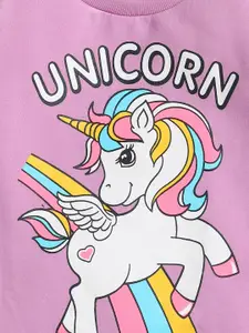 YK Girls Purple Unicorn Printed Hooded Fleece Sweatshirt
