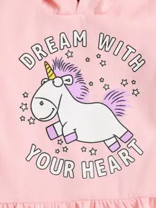 YK Girls Pink Unicorn Printed Hooded Fleece Sweatshirt Dress