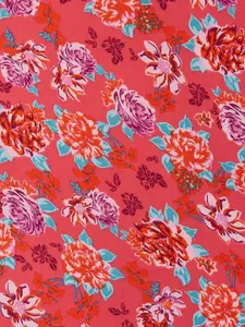 People Women Pink Floral Print Long Sleeves High Neck Satin Top