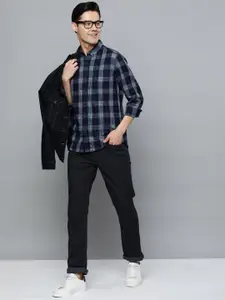 Flying Machine Men Navy Blue Standard Tartan Checks Opaque Pure Cotton Casual Shirt