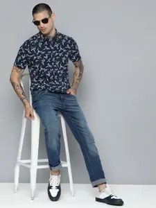 Flying Machine Men Navy Blue Standard Slim Fit Floral Printed Pure Cotton Casual Shirt