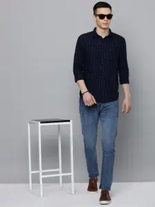 Flying Machine Men Navy Blue Slim Fit Checked Pure Cotton Casual Shirt