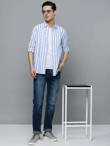 Flying Machine Men Blue Standard Slim Fit Striped Casual Shirt
