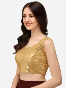 Fab Dadu Beige Sequinned Georgette Saree Blouse