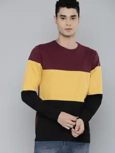 Flying Machine Men Maroon & Black Colourblocked Pure Cotton Sweatshirt