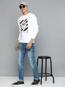 Flying Machine Men White Graphic Printed Pure Cotton Sweatshirt