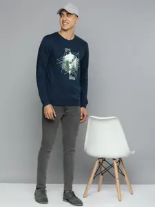 Flying Machine Men Navy Blue Graphic Printed Pure Cotton Sweatshirt