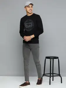 Flying Machine Men Black Graphic Printed Pure Cotton Sweatshirt