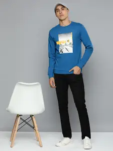 Flying Machine Men Blue Graphic Printed Pure Cotton Sweatshirt
