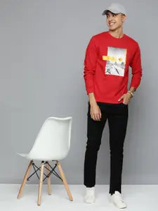 Flying Machine Men Red Graphic Printed Pure Cotton Sweatshirt