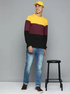 Flying Machine Men Yellow Colourblocked Pure Cotton Sweatshirt