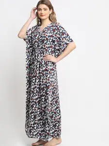 Claura Blue Printed Pure Cotton Maxi Nightdress
