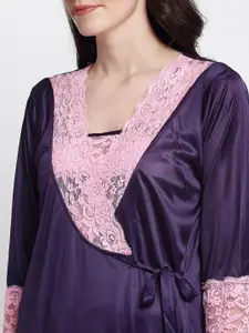 Claura Purple Set Of 3 Printed Maxi Nightdress