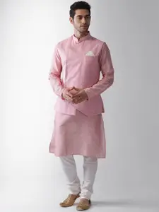 KISAH Men Pink Printed Kurta with Churidar