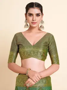 MIMOSA Green & Gold-Toned Woven Design Zari Art Silk Kanjeevaram Saree