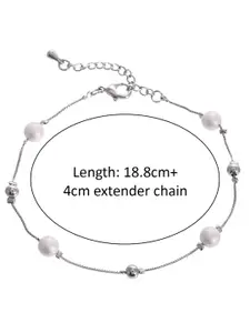 AQUASTREET Women Silver-Toned & White Handcrafted Silver-Plated Charm Bracelet