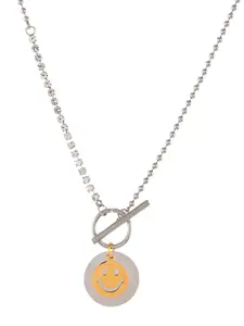AQUASTREET Women Silver-Toned Smiley Face Charm Pendant with Chain