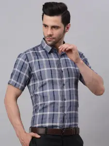 JAINISH Men Grey Classic Tartan Checked Pure Cotton Formal Shirt