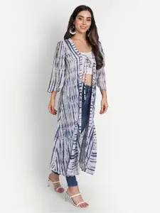 GUFRINA Women Blue & White Printed Longline Shrug