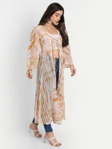 Gufrina Women Yellow & White Longline Tie-Up Shrug