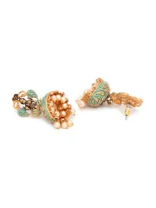KARATCART Green & White Gold-Plated Mata Laxmi Classic Jhumkas Earrings